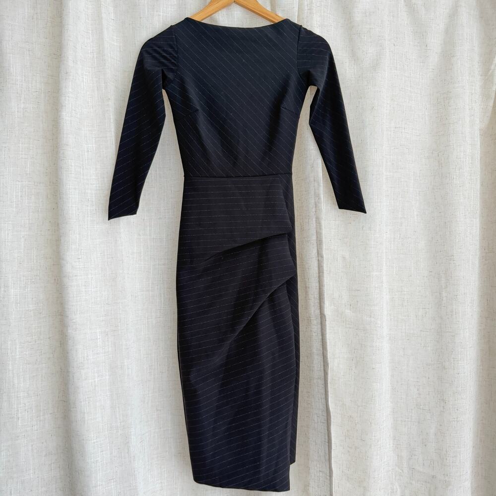 Chiara Boni La Petite Robe Dress 0 Pinstriped Ruffle Bodycon Midi Career Office